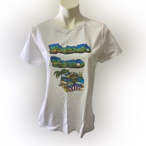 Female White Cotton T-Shirt with Puerto  Rico Design